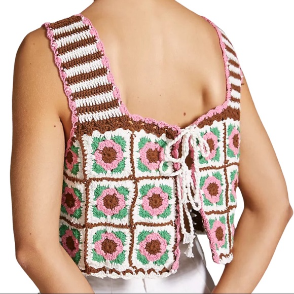 HP 🥳 New Anthropologie Maeve Crochet Floral M/Lg Pink Stripe Tank Sweater Vest - Picture 11 of 12